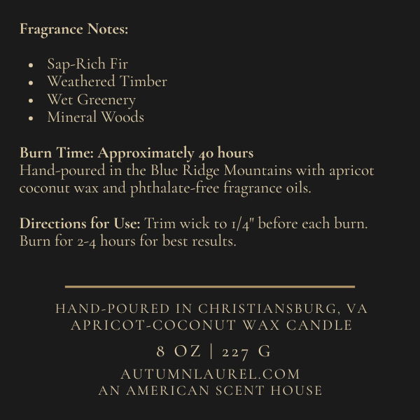 Bigfoot candle fragrance notes and care label