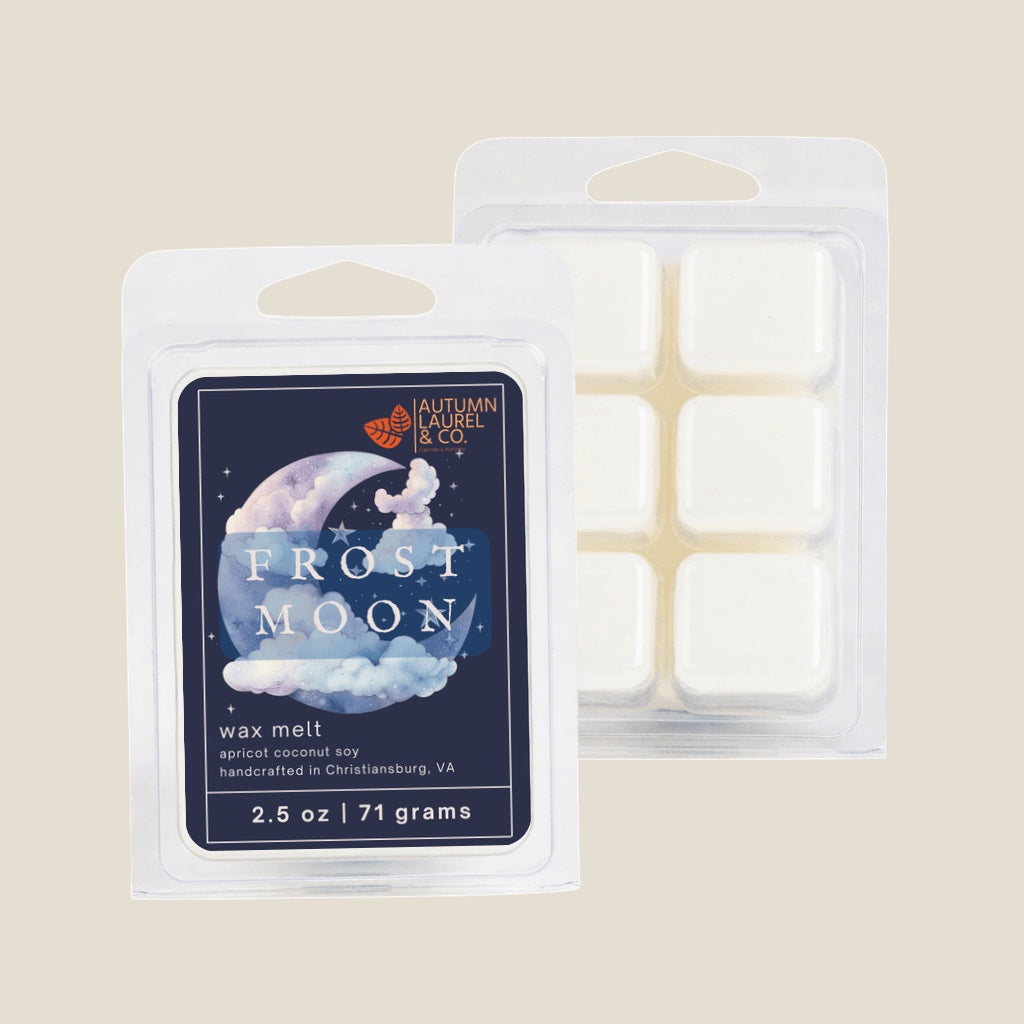 Frost Moon wax melt clamshell by Autumn Laurel & Co., handcrafted in Virginia