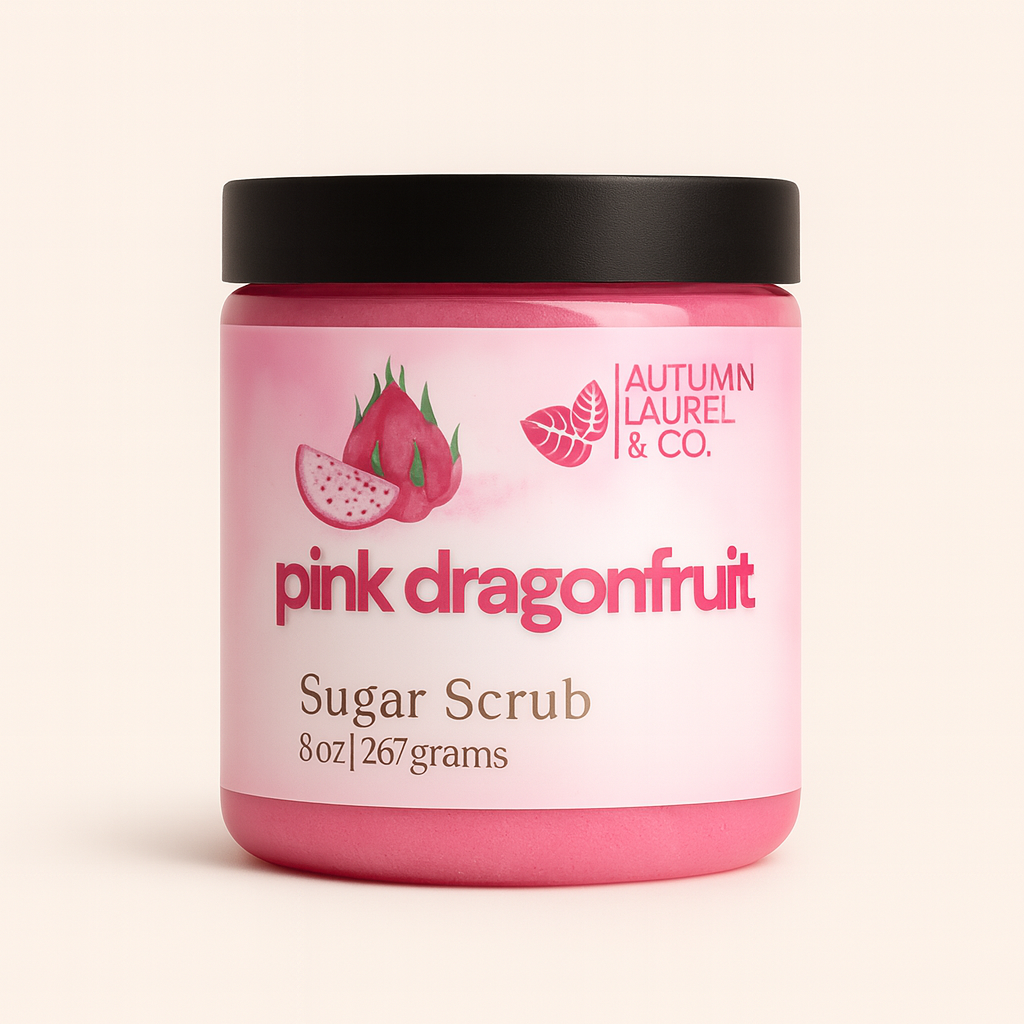 Pink Dragonfruit whipped sugar scrub by Autumn Laurel — bright tropical exfoliating body polish
