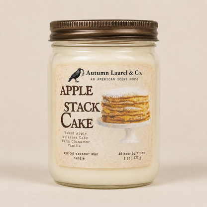 Apple Stack Cake candle in an 8 oz mason jar by Autumn Laurel & Co.
