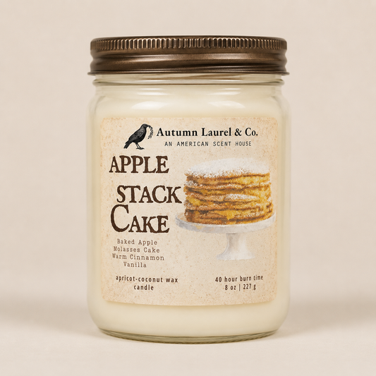 Apple Stack Cake candle in an 8 oz mason jar by Autumn Laurel & Co.