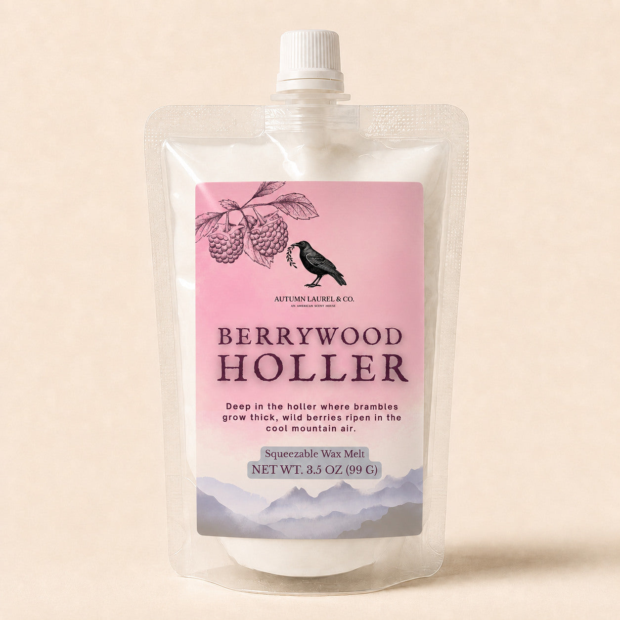 Berrywood Holler wild berry squeezable wax melt in a 3.5 oz pouch