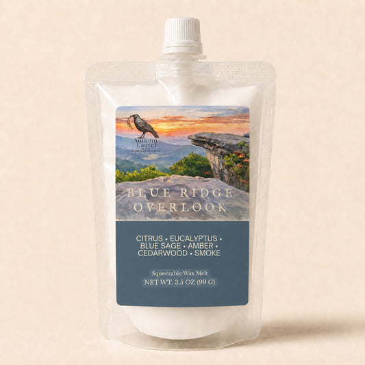 Blue Ridge Overlook citrus, eucalyptus and cedarwood squeezable wax melt in a 3.5 oz pouch