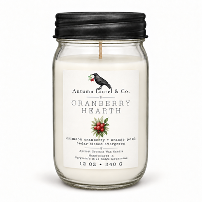 Cranberry Hearth 12 oz mason jar candle with black farmhouse lid