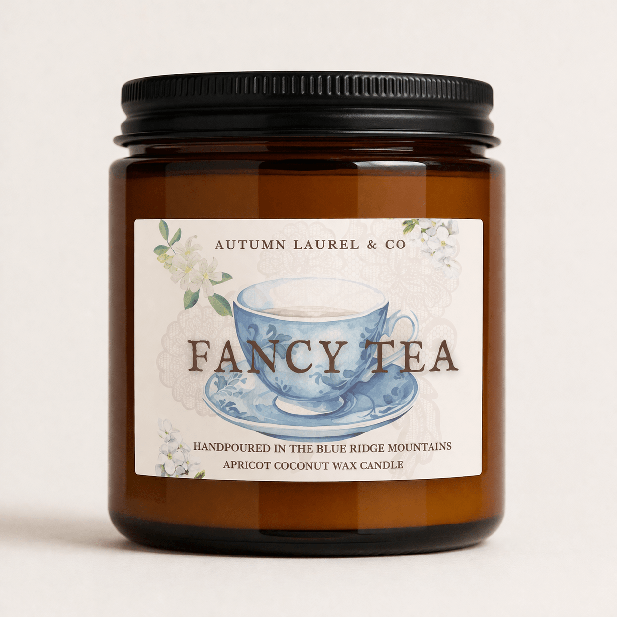 Fancy Tea Candle – 12 oz Amber Jar - Autumn Laurel