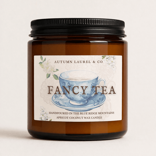 Fancy Tea Candle – 12 oz Amber Jar - Autumn Laurel