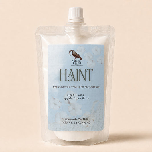 Haint clean cotton and airy linen squeezable wax melt in a 3.5 oz pouch