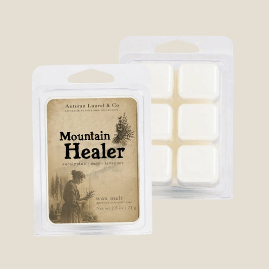 Mountain Healer wax melt clamshell by Autumn Laurel & Co., handcrafted in Virginia