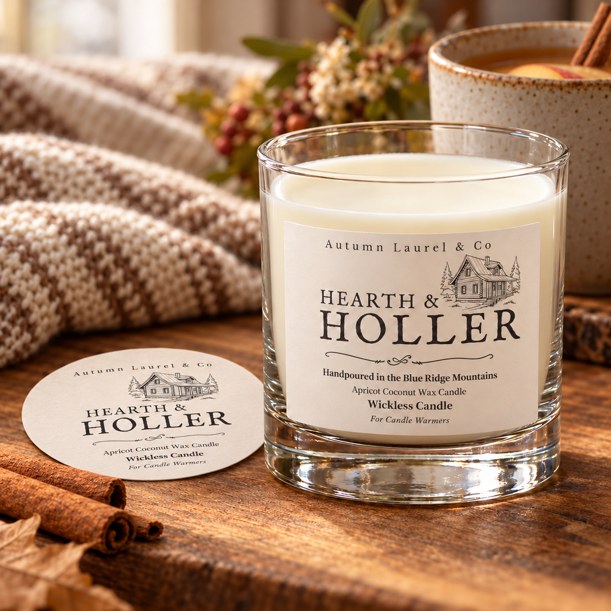 Hearth and Holler wickless candle in clear Libbey rocks glass with matching paper dust cover