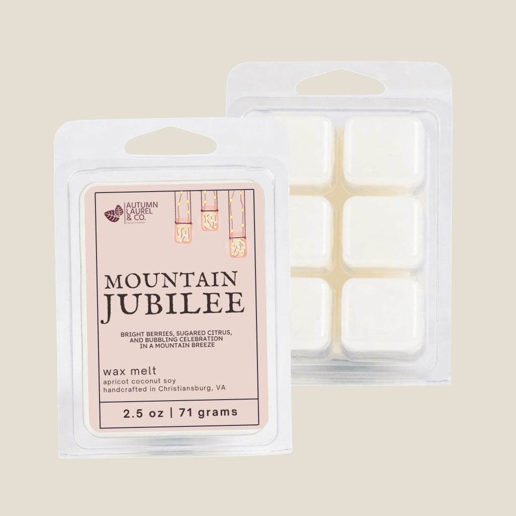 Mountain Jubilee wax melt clamshell by Autumn Laurel & Co., handcrafted in Virginia
