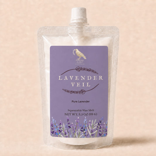 Lavender Veil pure lavender squeezable wax melt in a 3.5 oz pouch