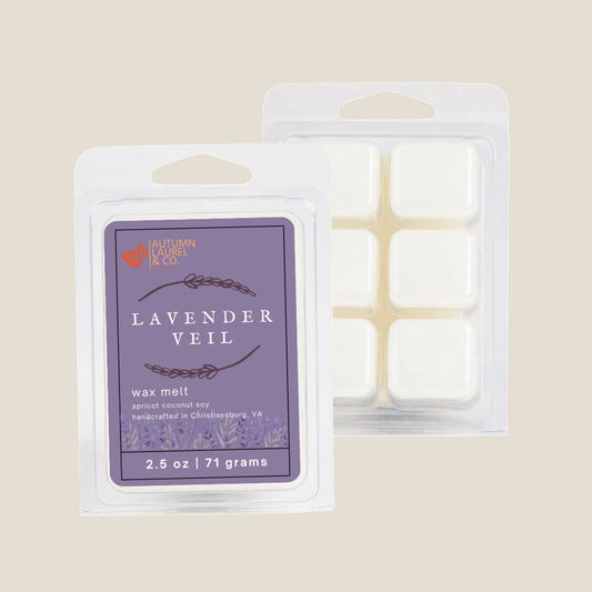 Lavender Veil wax melt clamshell by Autumn Laurel & Co., handcrafted in Virginia