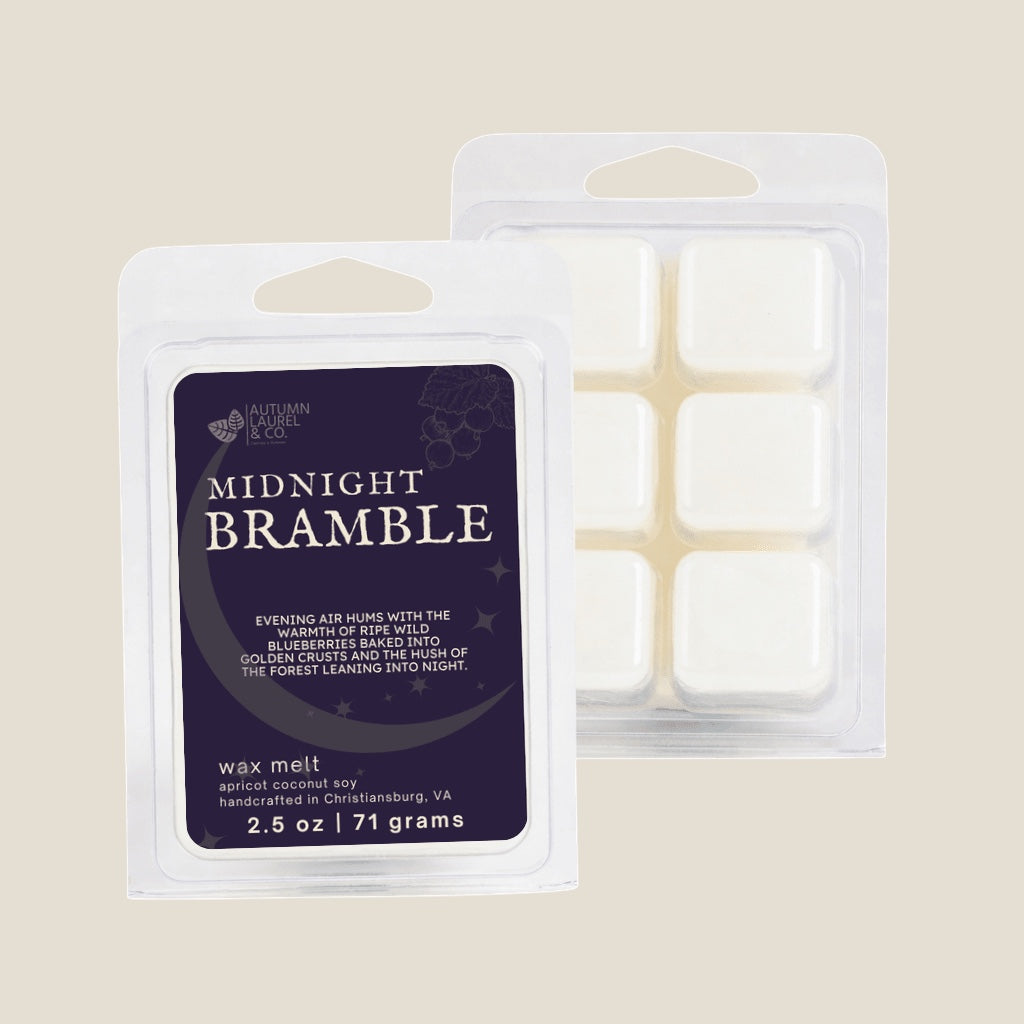 Midnight Bramble wax melt clamshell by Autumn Laurel & Co., handcrafted in Virginia