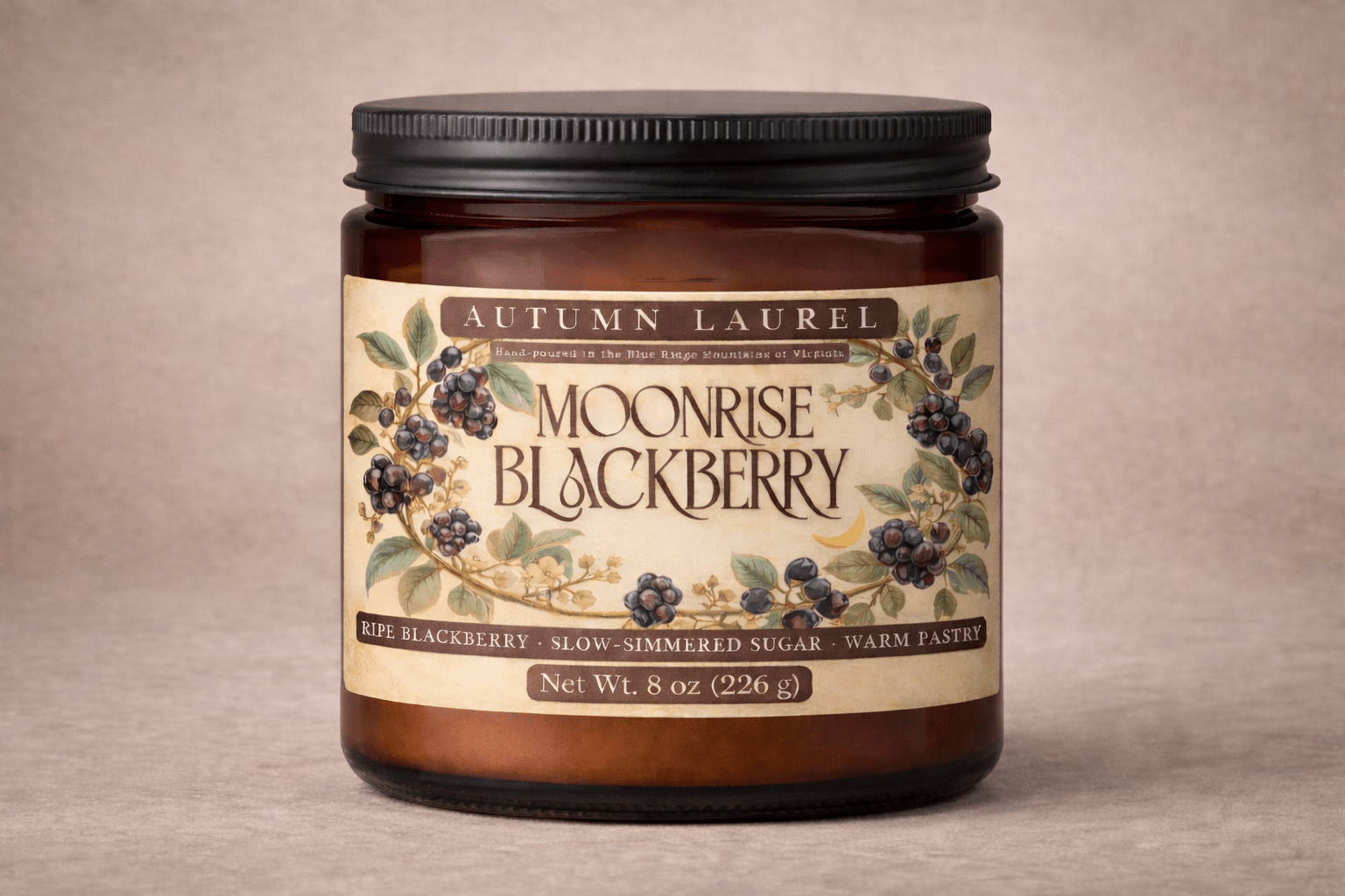 Moonrise Blackberry Candle | Hand - Poured in the Blue Ridge Mountains - Autumn Laurel