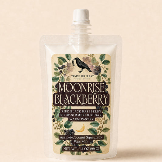 Moonrise Blackberry black raspberry and warm pastry squeezable wax melt in a 3.5 oz pouch