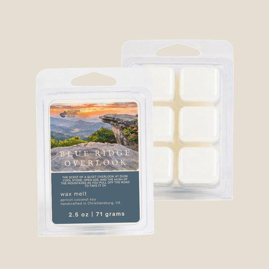 Blue Ridge Overlook wax melt clamshell by Autumn Laurel & Co., handcrafted in Virginia
