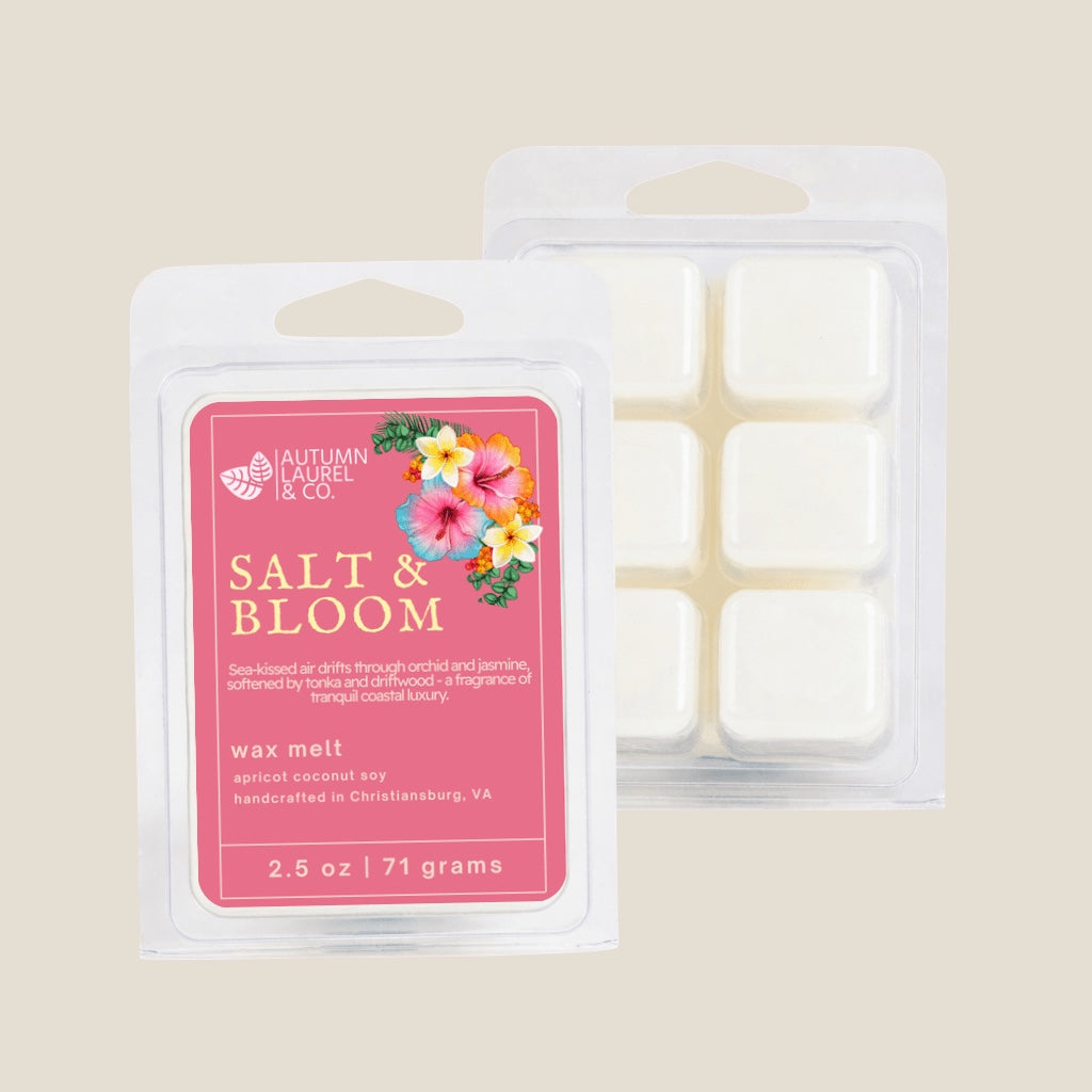 Salt and Bloom wax melt clamshell by Autumn Laurel & Co., handcrafted in Virginia