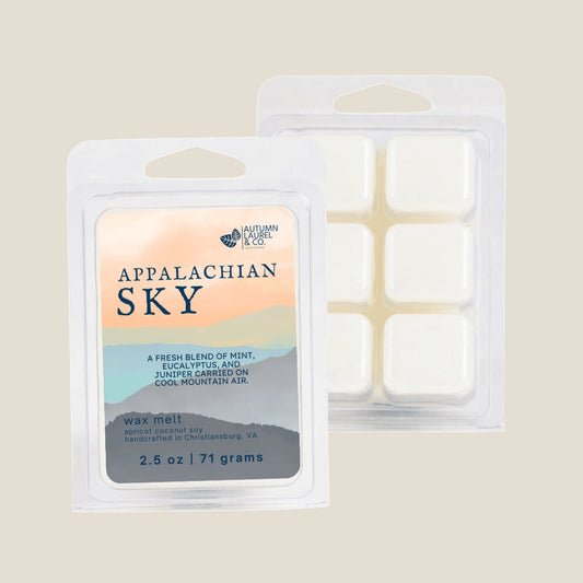 Appalachian Sky wax melt clamshell by Autumn Laurel & Co., handcrafted in Virginia