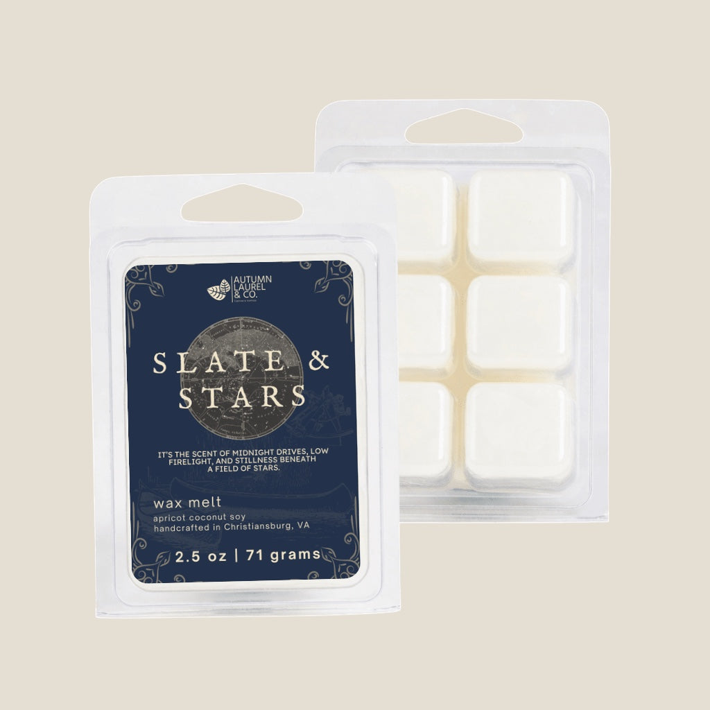 Slate and Stars wax melt clamshell by Autumn Laurel & Co., handcrafted in Virginia