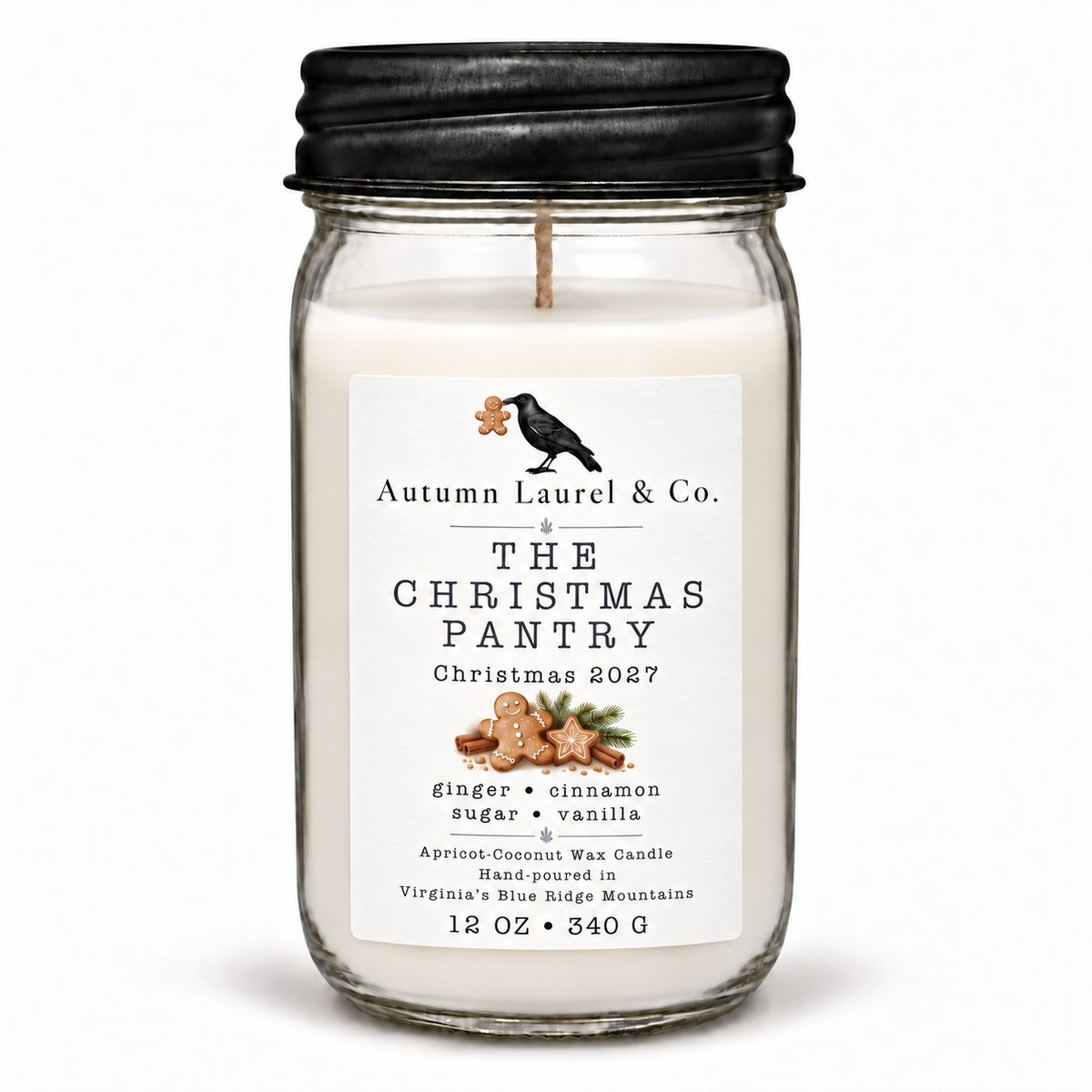 The Christmas Pantry 12 oz mason jar Christmas candle