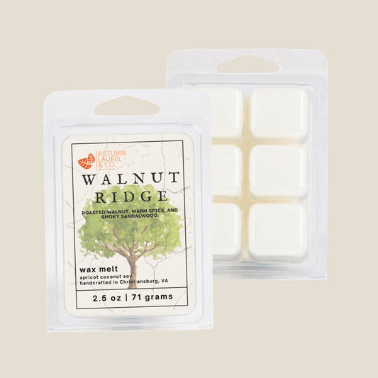 Walnut Ridge wax melt clamshell by Autumn Laurel & Co., handcrafted in Virginia