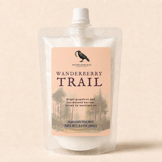 Wanderberry Trail grapefruit and berry squeezable wax melt in a 3.5 oz pouch